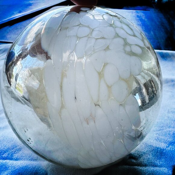 Hand-blown silver glass, milk spots. 5" tall. - Picture 2 of 5